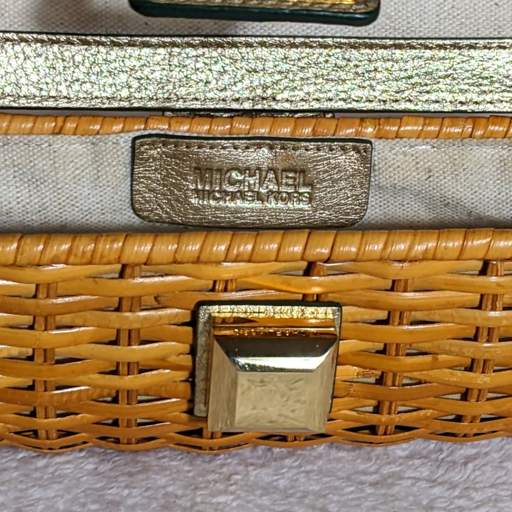Women's MICHAEL Michael‎ Kors unique wicker and gold leather clutch